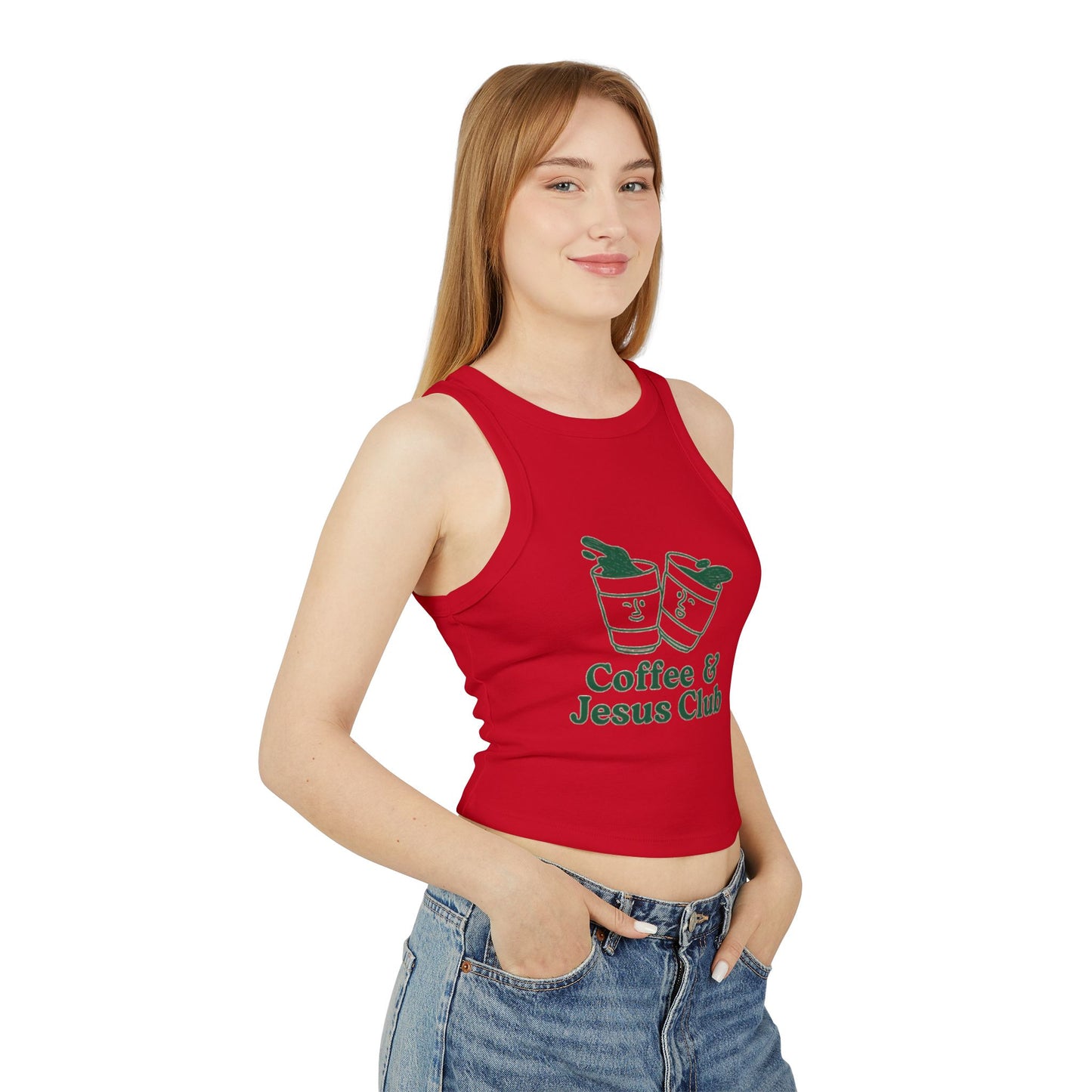 Coffee & Jesus Club Women's Micro Rib Racer Tank Top