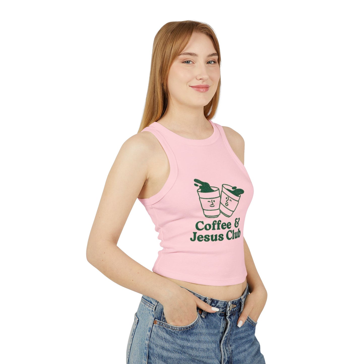 Coffee & Jesus Club Women's Micro Rib Racer Tank Top